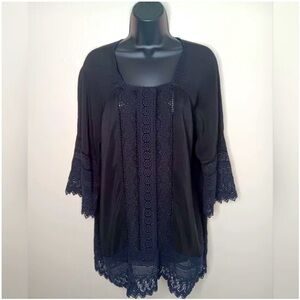 Johnny‎ Was Top witchy dark fairy Eyelet Lace Boho Peasant Tunic Blouse
